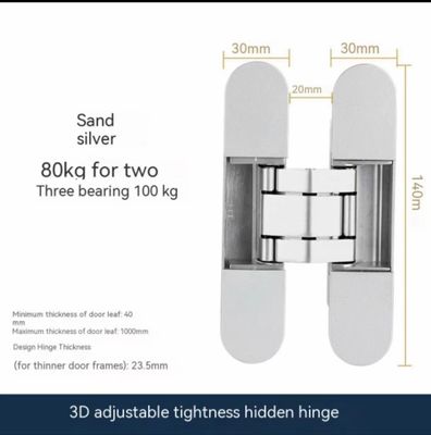 Satin Nickel Stainless Steel 180° Opening Hidden Cross Hinge 3D Invisible Hinge